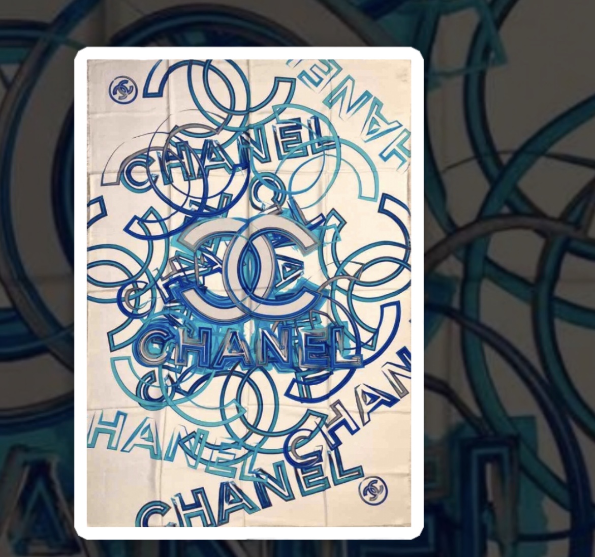 Chanel Stola seta Bianca e Blu Logo